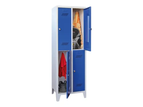 dubbeldekse locker,HxBxD 1850x600x500mm,2x2vak.,RAL7035,front RAL5010