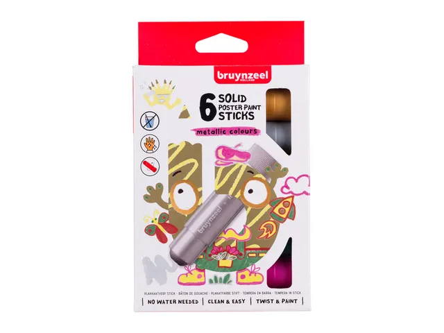 Bâton gouache Bruynzeel kids set 6 couleurs métalliques