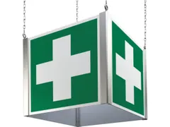 Kubus met vluchtroutepictogrammen,EHBO,aluminium,lang nalichtend