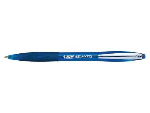 Balpen Bic Atlantis soft metalen clip clic medium blauw