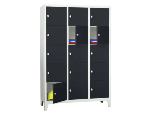 lockerkast,HxBxD 1850x1200x500mm,3x5vakken,RAL7035,front RAL7016