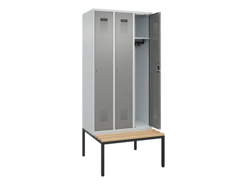 locker met bank,HxBxD 2120x900x815mm,3vak,vak B 300mm,cilinderslot