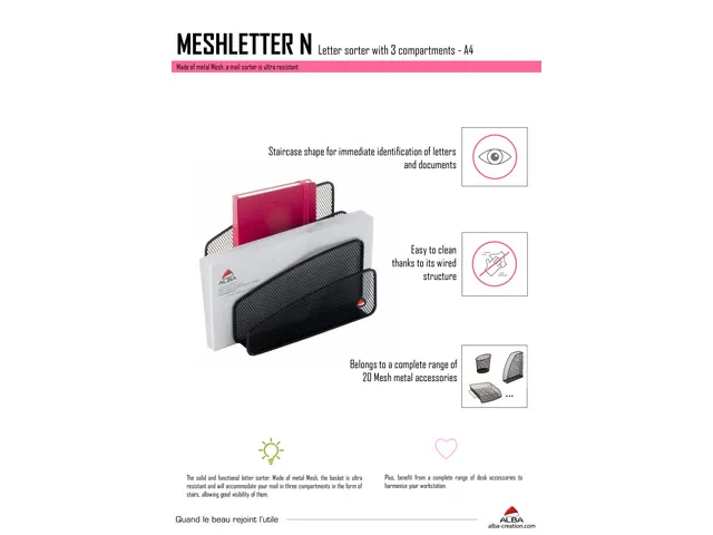 MESHLETTER brievenbakje metaal 3-vaks zwart