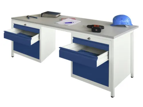 Werkplaatsbureau Bxdxh 1700x800x720mm 6laden Ral7035 Front Ral5010