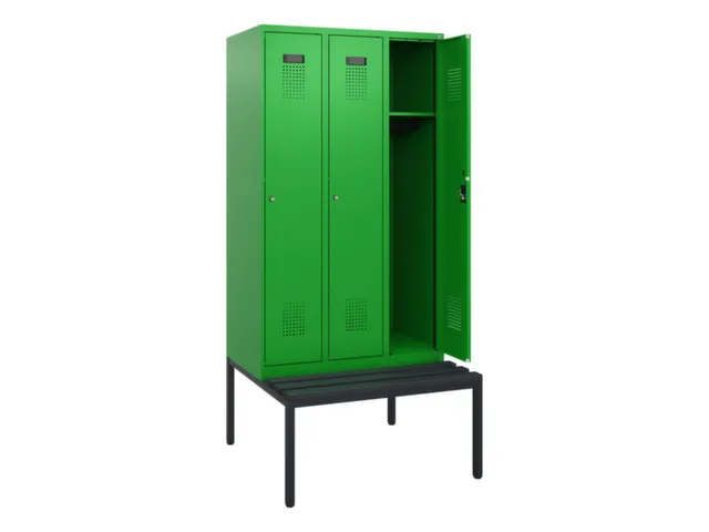 locker met bank,HxBxD 1950x900x815mm,3vak,vak B 300mm,cilinderslot
