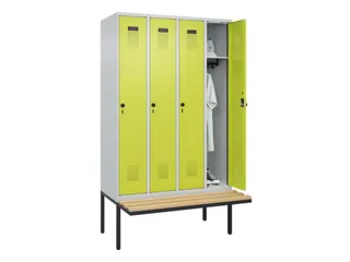 locker met bank,HxBxD 2120x1200x815mm,4vak,vak B 300mm,draaigrendel - 1