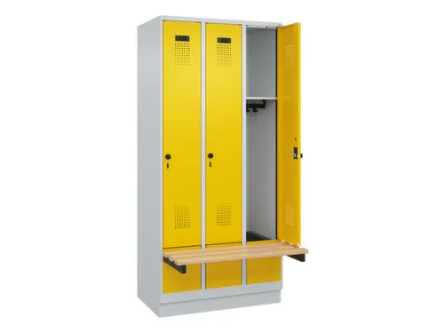 locker met bank,HxBxD 1950x900x815mm,3vak,vak B 300mm,draaigrendel