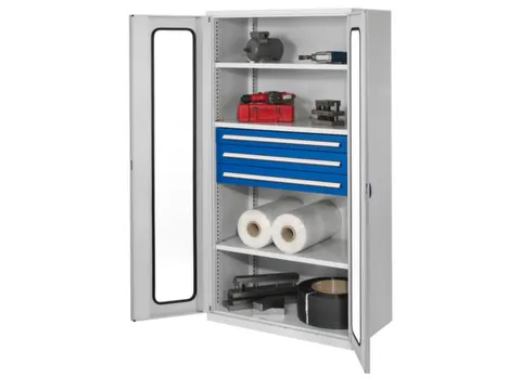 Materiaalkast Vensterdeuren 1950x1000x600mm 3legborden 3laden Ral7035