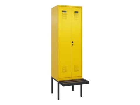 PBM-locker met bank,HxBxD 2120x600x815mm,2vak,vak B 300mm,draaigrendel