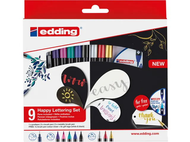 Brushpen edding 1340 Happy Lettering assorti set à 9 stuks