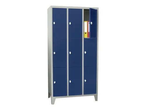 lockerkast,HxBxD 1850x900x500mm,3x3vakken,RAL7035,front RAL5010