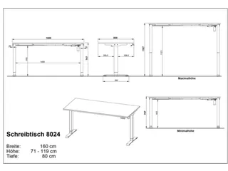 Elektrisch ihv bureau,HxBxD 710-1190x1600x800mm,blad wit,T-voet zwart - 3