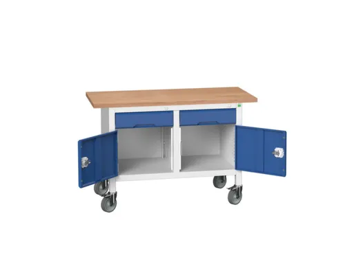 werkbank,HxBxD 830x1250x600mm,multiplexblad,uitrusting: 2laden,2kasten