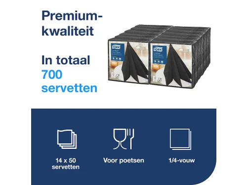 Linstyle servet 478726 39x39cm zwart 1/4 vouw 1-laags 14x50 stuks