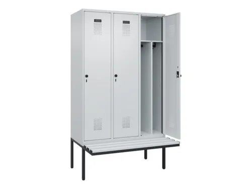 locker met bank,voor scheiding van kleding,HxBxD 2120x1200x815mm,3vak