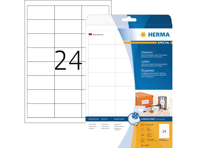 Etiket HERMA 4820 66x33.8mm wit 600stuks | HermaLabels.nl