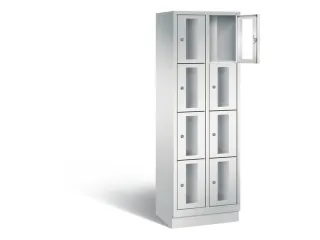 Lockerkast 1800x610x500mm 2x4 vakken Cilinderslot, Sokkel, RAL7035 - 1