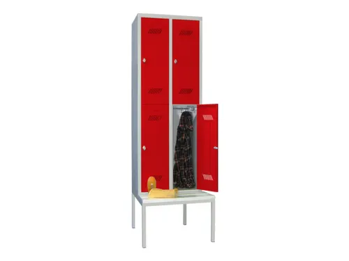 Garderobekast 2150x630x800mm 2x2 Vakken Zitbank Ral7035 Front Ral3000