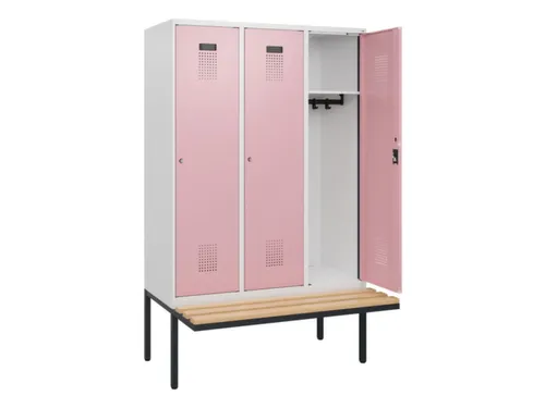 locker met bank,HxBxD 1950x1200x815mm,3vak,vak B 400mm,cilinderslot