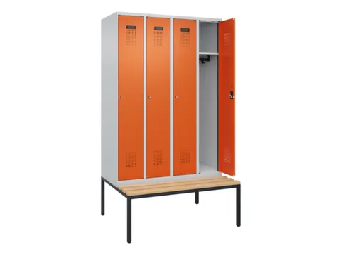 locker met bank,HxBxD 2120x1200x815mm,4vak,vak B 300mm,cilinderslot