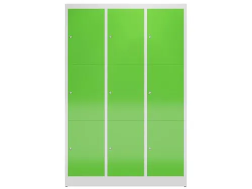 Lockerkast 1800x1185x500mm 3x3 vakken cilinderslot, sokkel, RAL6018