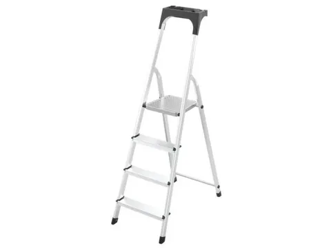 aluminium trapladder,eenzijdig,4treden,bordes geribbeld,stand H 0,83m
