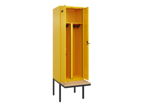PBM-locker met bank,HxBxD 2120x600x815mm,2vak,vak B 300mm,draaigrendel