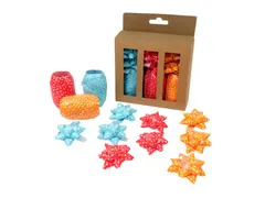 Krullint en strik rood/oranje/blauw 12 stuks