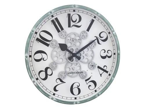 Witte Gear Klok - Grote Wandklok - 50cm - Bewegende tandwielen - "Henr