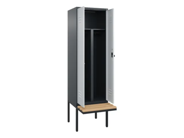 PBM-locker met bank,HxBxD 2120x600x815mm,2vak,vak B 300mm,draaigrendel