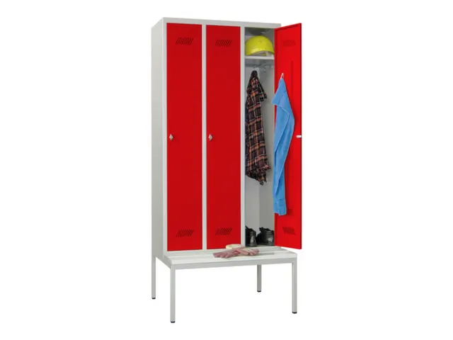 locker met bank,HxBxD 2150x900x500mm,3vak,RAL7035,front RAL3000