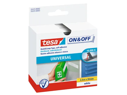 Klittenband tesa On&Off 55225 20mmx2,5m wit