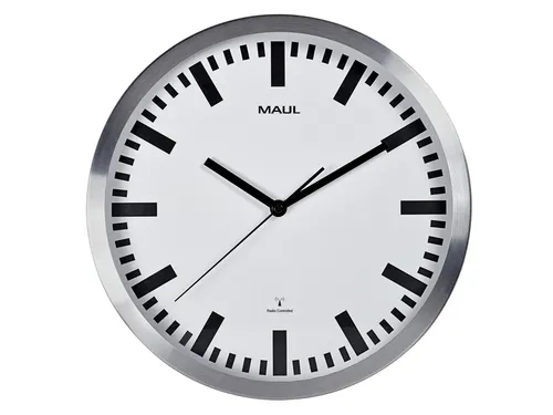 Wandklok MAUL Pilot RC Ø30,5cmx4.5cm aluminium/wit incl.batterij