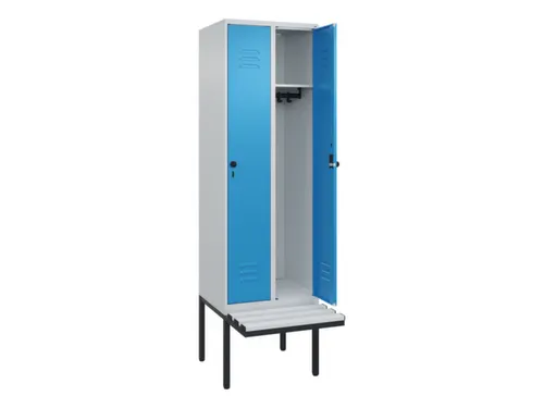 locker met bank,HxBxD 2120x600x815mm,2vak,vak B 300mm,draaigrendel
