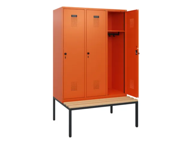 locker met bank,HxBxD 1950x1200x815mm,3vak,vak B 400mm,draaigrendel