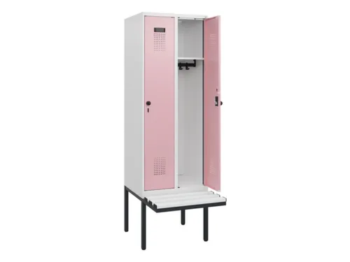 locker met bank,HxBxD 1950x600x815mm,2vak,vak B 300mm,draaigrendel