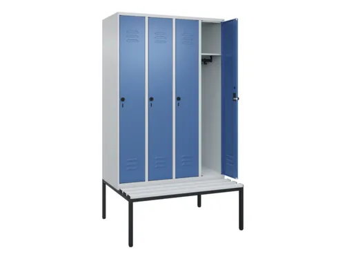 locker met bank,HxBxD 2120x1200x815mm,4vak,vak B 300mm,draaigrendel