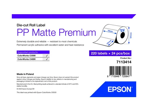 Epson 7113414, Wit, Zelfklevend printerlabel, Gestanste etiket, Rol, I
