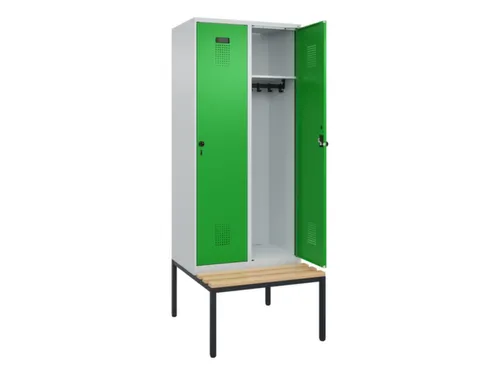 locker met bank,HxBxD 2120x800x815mm,2vak,vak B 400mm,draaigrendel