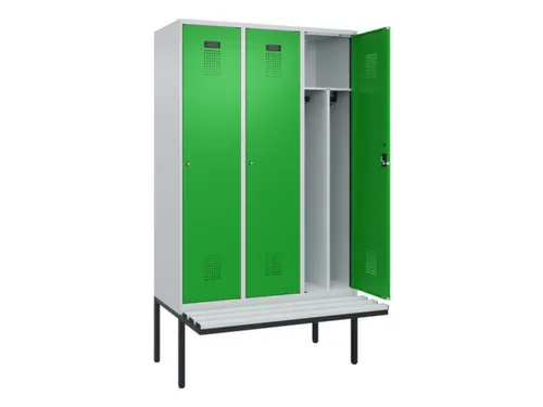 locker met bank,voor scheiding van kleding,HxBxD 2120x1200x815mm,3vak