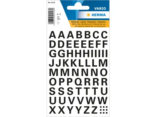 Etiket Herma 4158 10mm Letters A-Z Zwart Folie 63 stuks