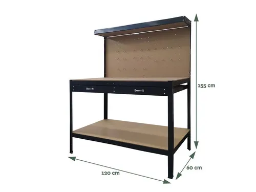 Werkbank met lade zwart 120x60x155cm WB100