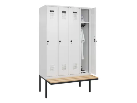 locker met bank,HxBxD 2120x1200x815mm,4vak,vak B 300mm,draaigrendel
