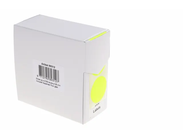Etiquette sur rouleau 35mm jaune fluo + dévidoir 500 pièces