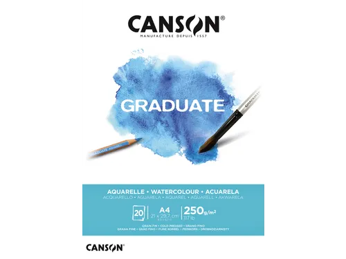 Aquarelpapier Canson Graduate Watercolour 20vel 250gr A4 natuurlijk wi