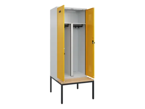 PBM-locker met bank,HxBxD 2120x800x815mm,2vak,vak B 400mm,draaigrendel