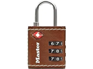 Hangslot Masterlock 3-cijfer combinatie 30mm TSA Bruin leer - 1
