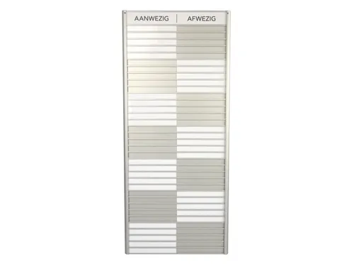 Menoor In-Uit bord 35 namen Aluminium Aanwezig/Afwezig Wit
