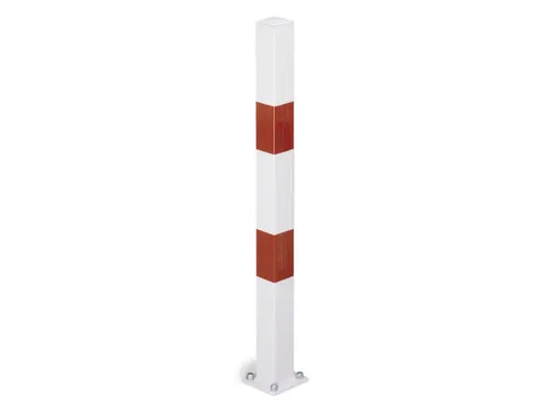 Afzetpaal Vierkant 70X 70Mm Met Bodemplaat Vast Platte Kop Wit/rood