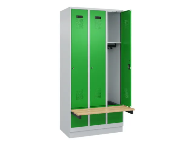 locker met bank,HxBxD 1950x900x815mm,3vak,vak B 300mm,cilinderslot